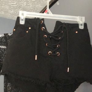 Lace up black shorts